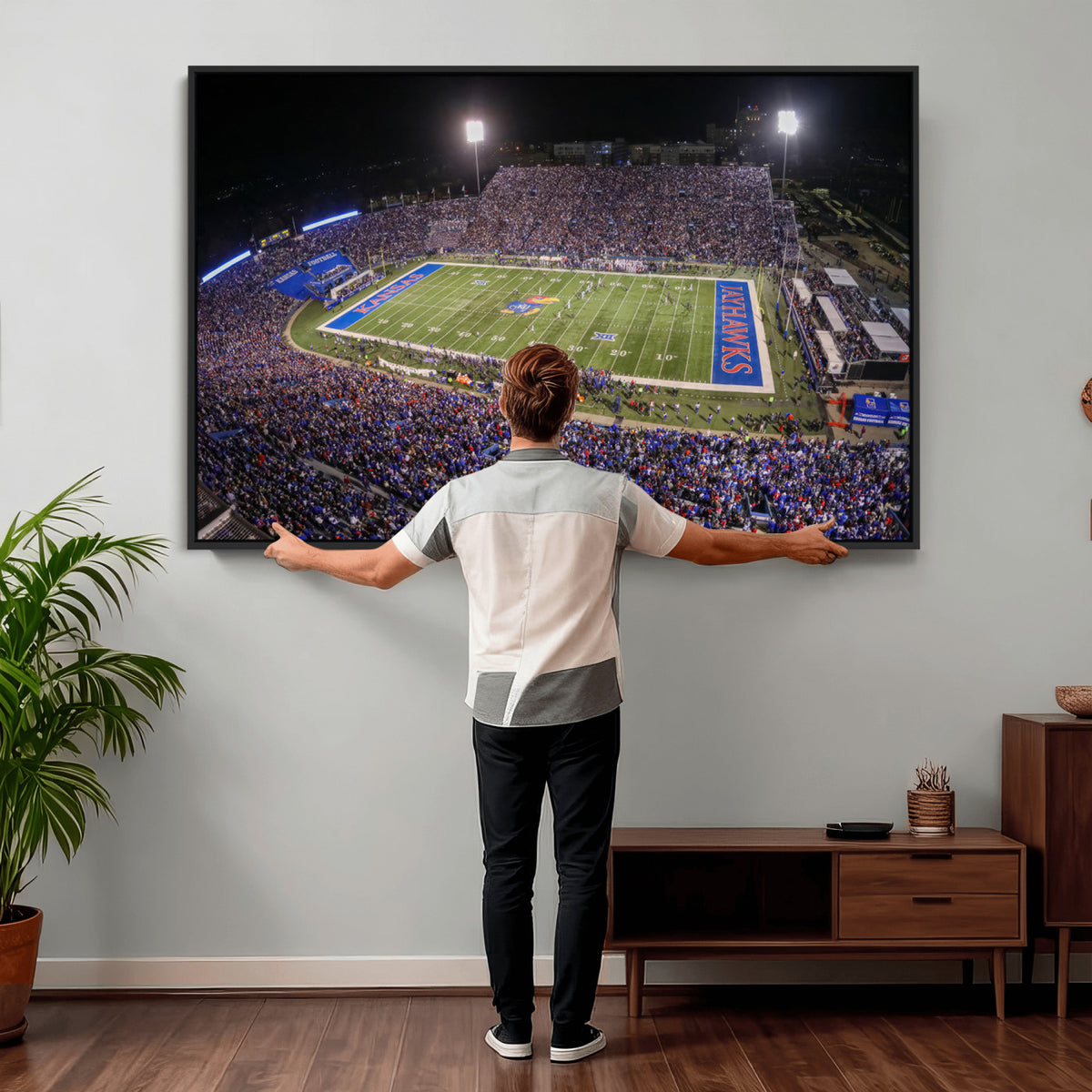 69760-MGV-CV-36X24 - University of Kansas Jayhawks Football Team Print - Lawrence Kansas Memorial Stadium Wall Art Canvas