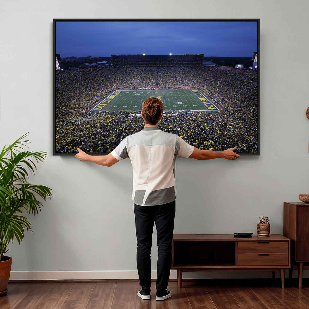 34202-MGV-CV-36X24 - University of Michigan Wolverines Football Team Print - Ann Arbor Michigan Stadium Wall Art Canvas