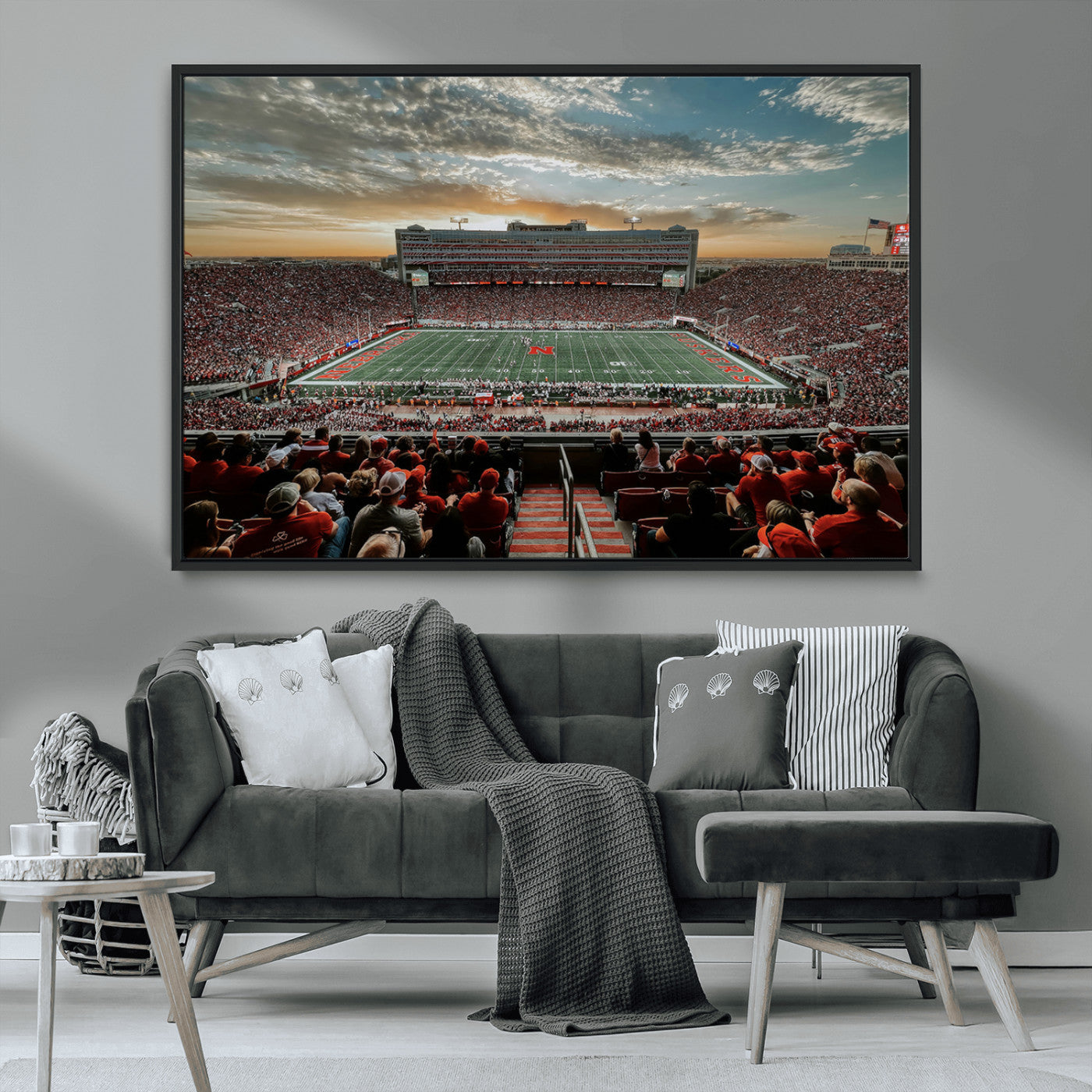 MGV-FC-36X24 - University of Nebraska Cornhuskers Football Team Print - Lincoln Memorial Stadium Art Canvas Print