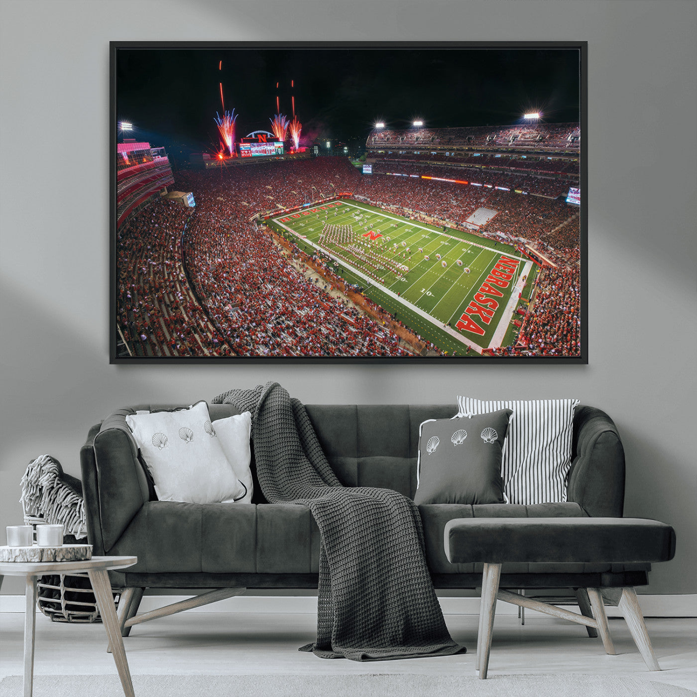 MGV-FC-36X24 - University of Nebraska Cornhuskers Football Team Print - Lincoln Memorial Stadium Wall Art Canvas