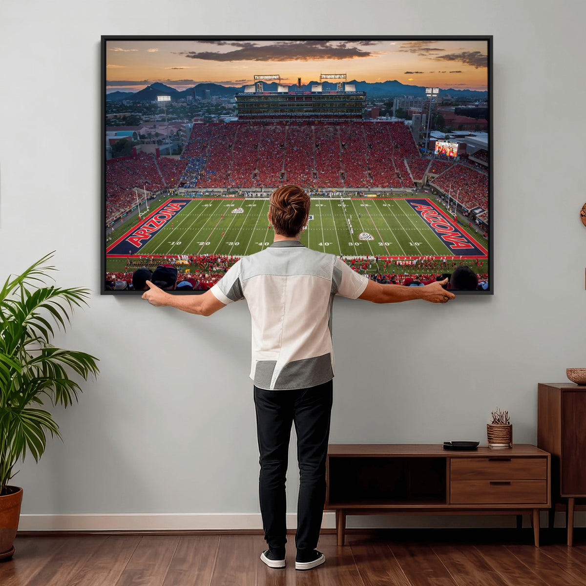 99722-MGV-CV-36X24 - Framed Arizona Wildcats Football Team Print - Tucson Arizona Stadium Wall Art Canvas Print