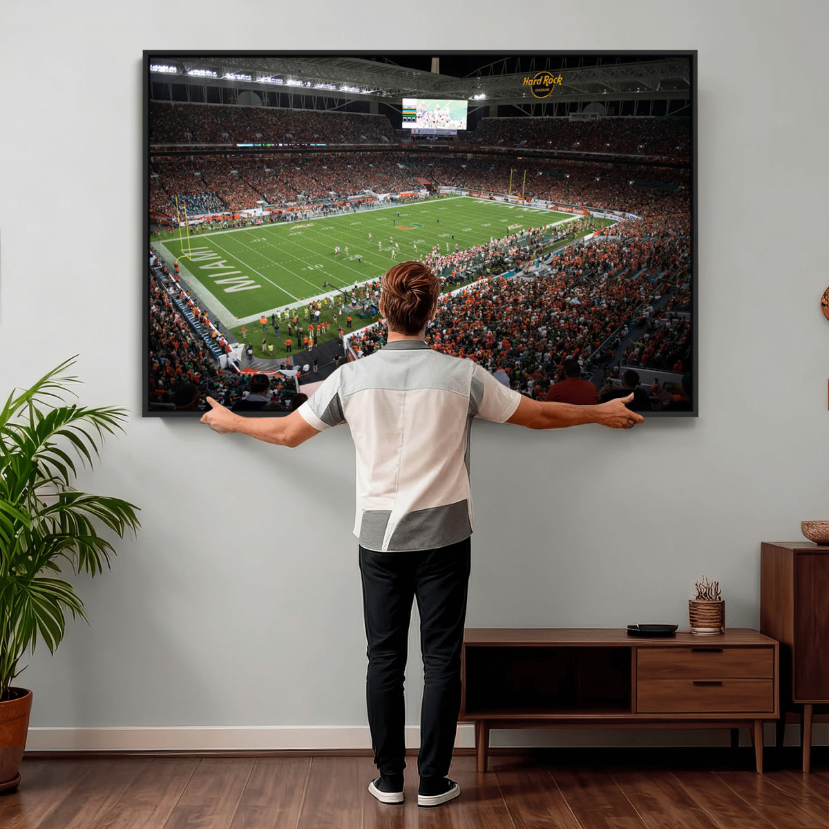 33698-PAN-FL-20X10 - Miami Hurricanes Football Team Print Canvas- Miami Hard Rock Stadium Wall Art Canvas Print