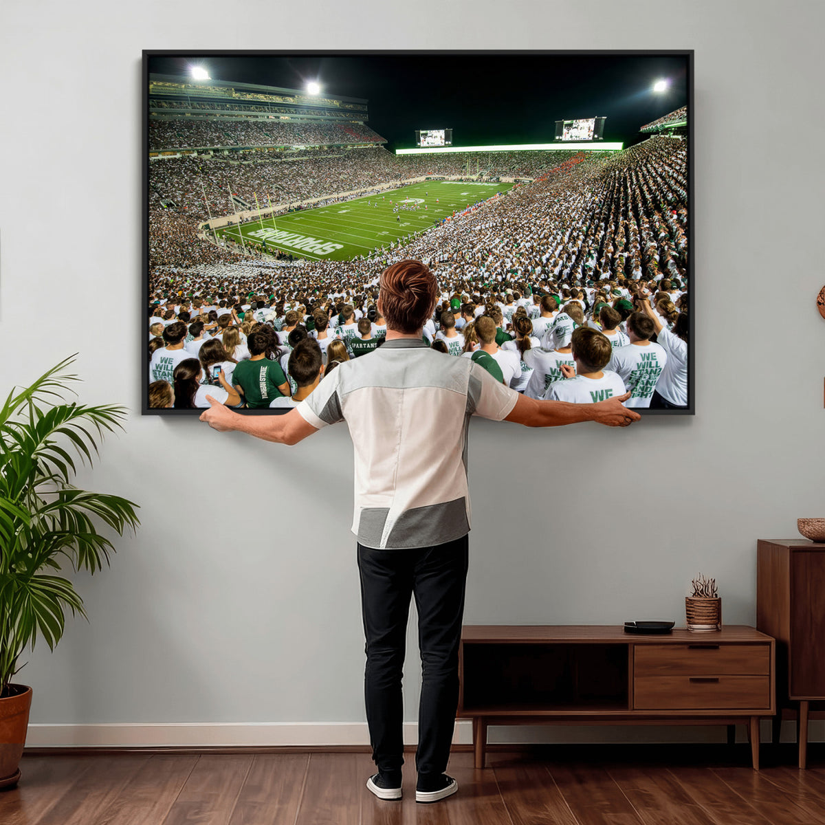 30457-PAN-FL-20X10 - Michigan State Spartans Football Canvas Print - East Lansing Spartan Stadium Wall Art Canvas Print