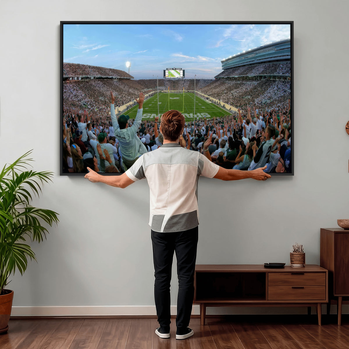 73105-PAN-FL-20X10 - Michigan State Spartans Football Team Art Print - East Lansing Spartan Stadium Wall Art Canvas Print