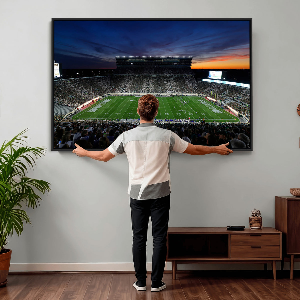 49074-PAN-FL-20X10 - Michigan State Spartans Football Team Print - East Lansing Spartan Stadium Canvas Print