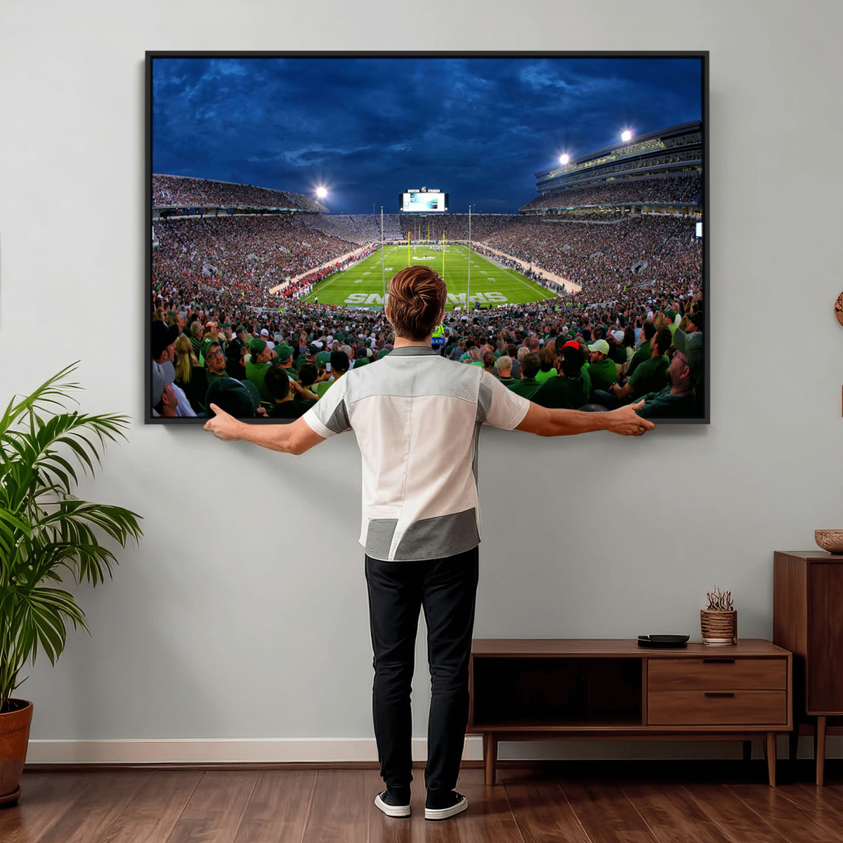 35248-PAN-FL-20X10 - Michigan State Spartans Football Team Print - East Lansing Spartan Stadium Wall Art Canvas Print