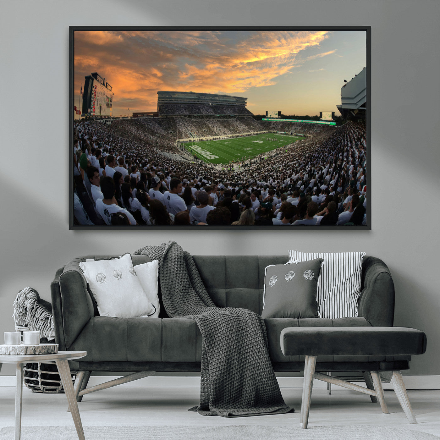 MGV-FC-36X24 - Michigan State Spartans Football Team Print - East Lansing Spartan Stadium Wall Art Canvas Print