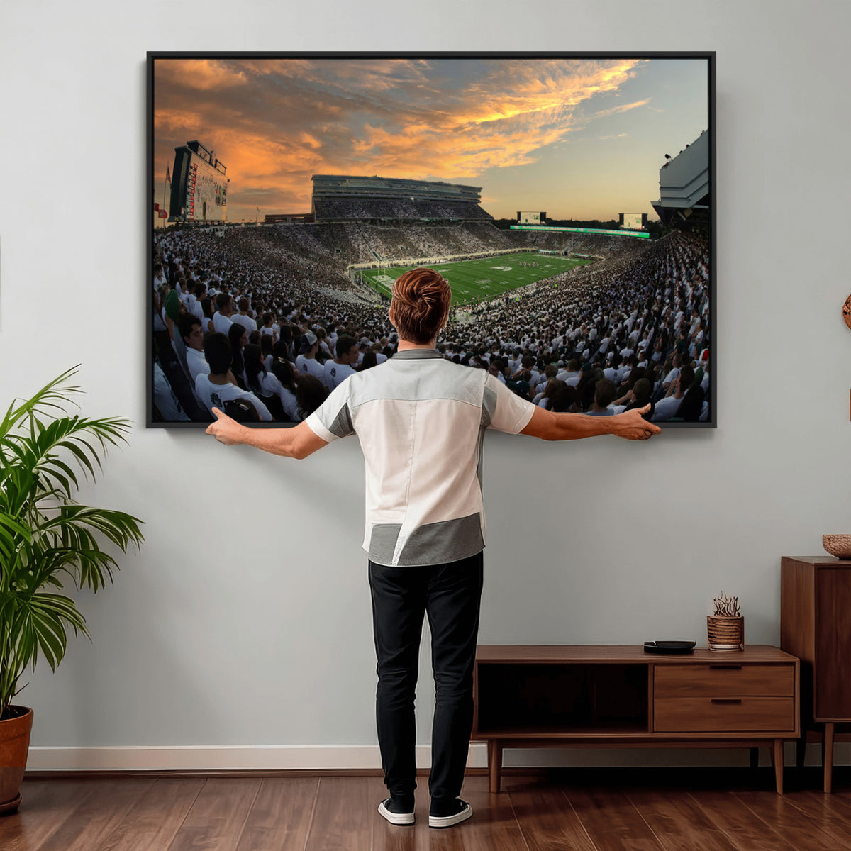 99155-PAN-FL-20X10 - Michigan State Spartans Football Team Print - East Lansing Spartan Stadium Wall Art Canvas Print