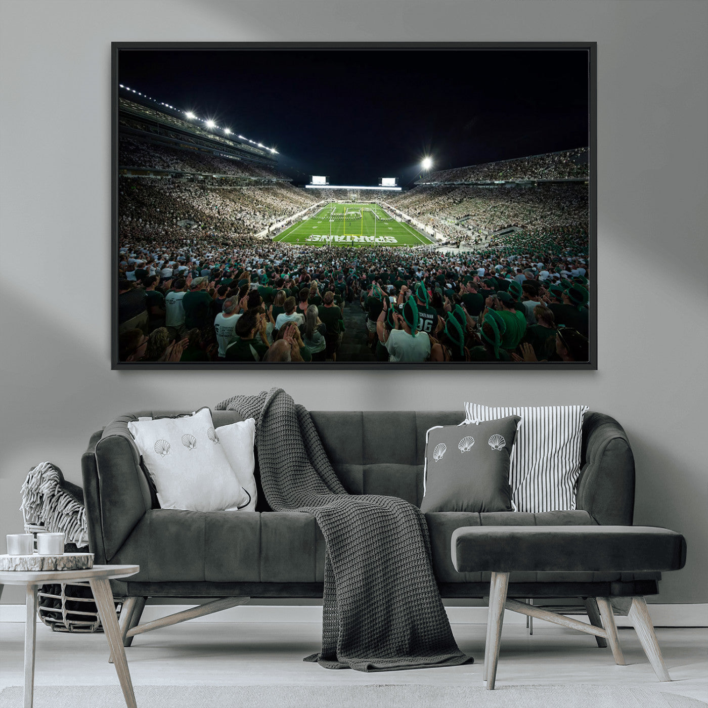MGV-FC-36X24 - Framed Michigan State Spartans Football Team Print - East Lansing Spartan Stadium Wall Art Canvas