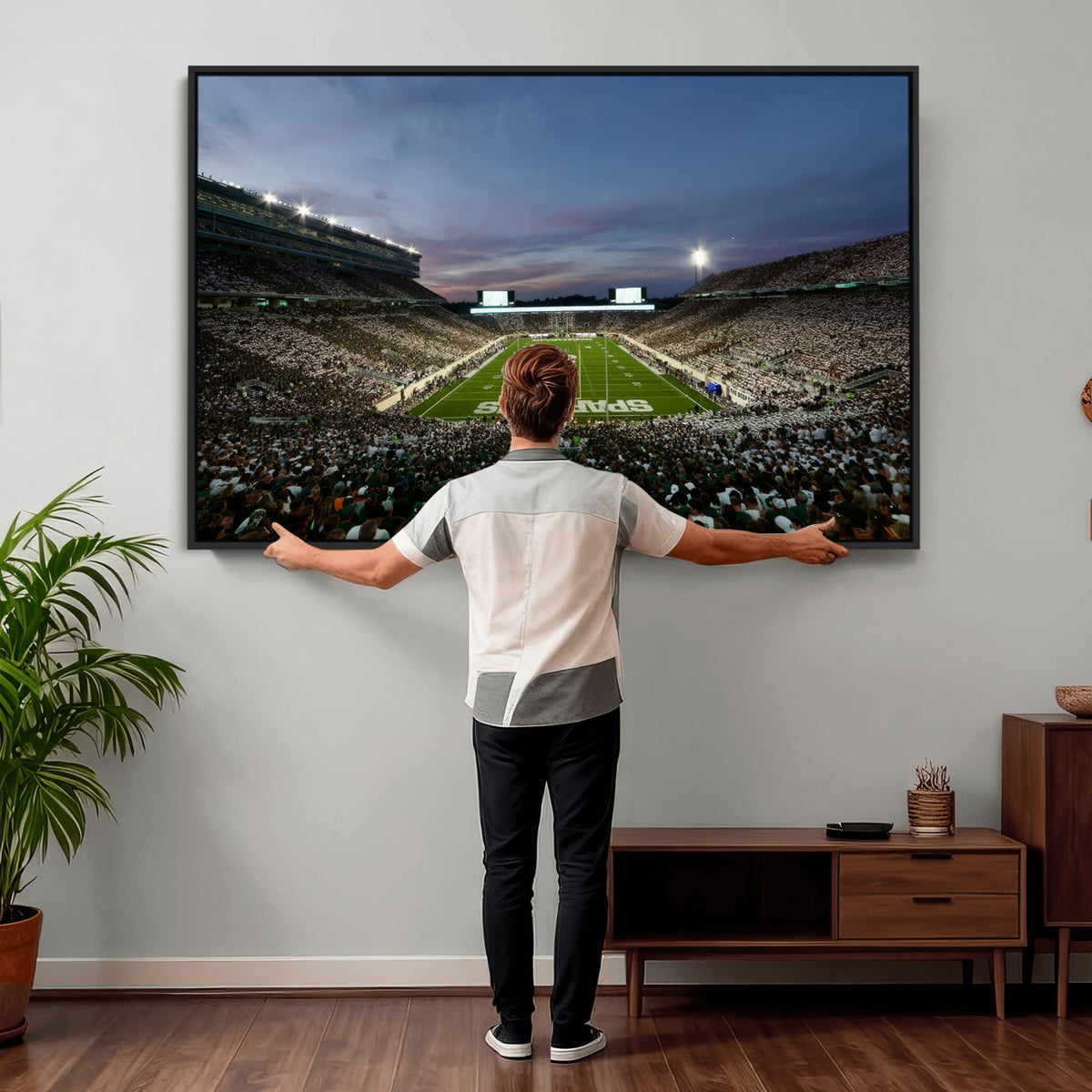 90831-PAN-FL-20X10 - Michigan State Spartans Football Team Print - East Lansing Spartan Stadium Canvas Print