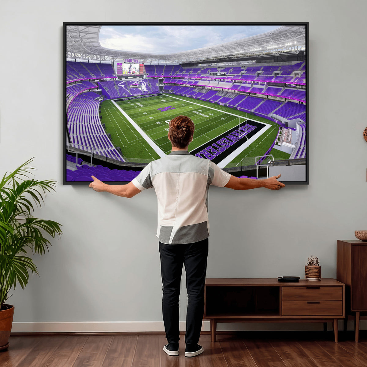 49190-MGV-CV-36X24 - Northwestern University Wildcats Football Team Print - Evanston Ryan Field Wall Art Canvas Print