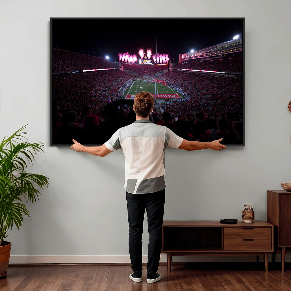 20483-PAN-FL-20X10 - Ohio State University Buckeyes Football Team Print - Columbus Ohio Stadium Wall Art Canvas Print