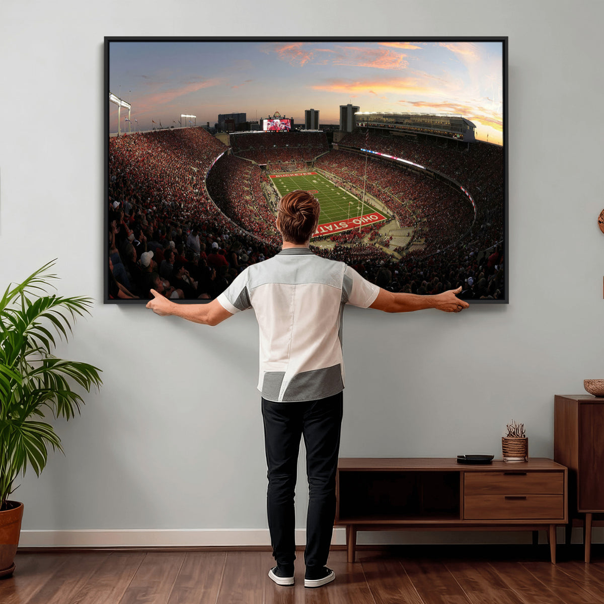 28825-PAN-FL-20X10 - Ohio State University Buckeyes Football Team Print - Columbus Ohio Stadium Wall Art Canvas Print