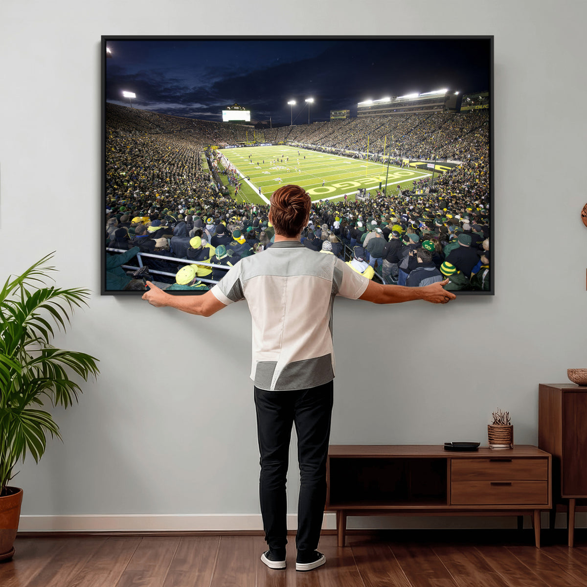48756-PAN-FL-20X10 - University of Oregon Ducks Football Team Print - Eugene Autzen Stadium Wall Art Canvas Print