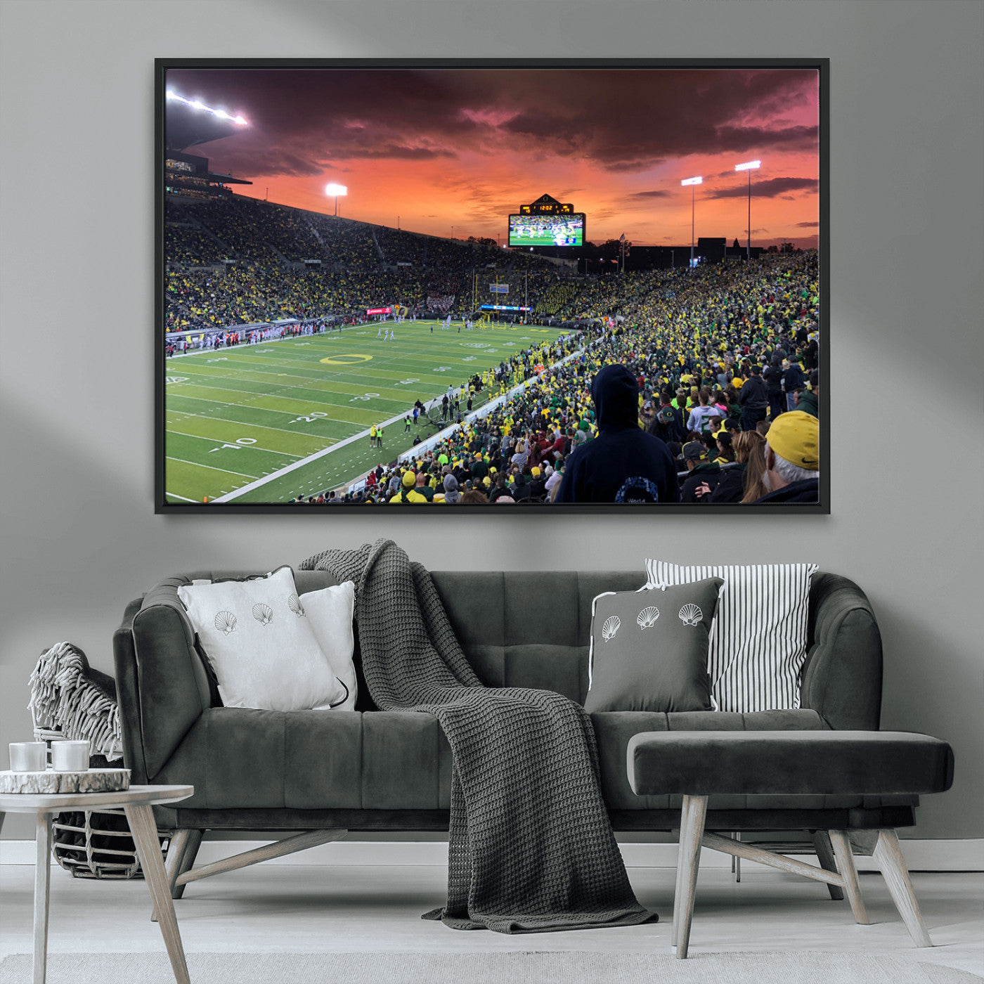 MGV-FC-36X24 - Eugene Autzen Stadium Canvas Wall Art Print – Sunset Over Iconic Football Field Wall Decor for Home