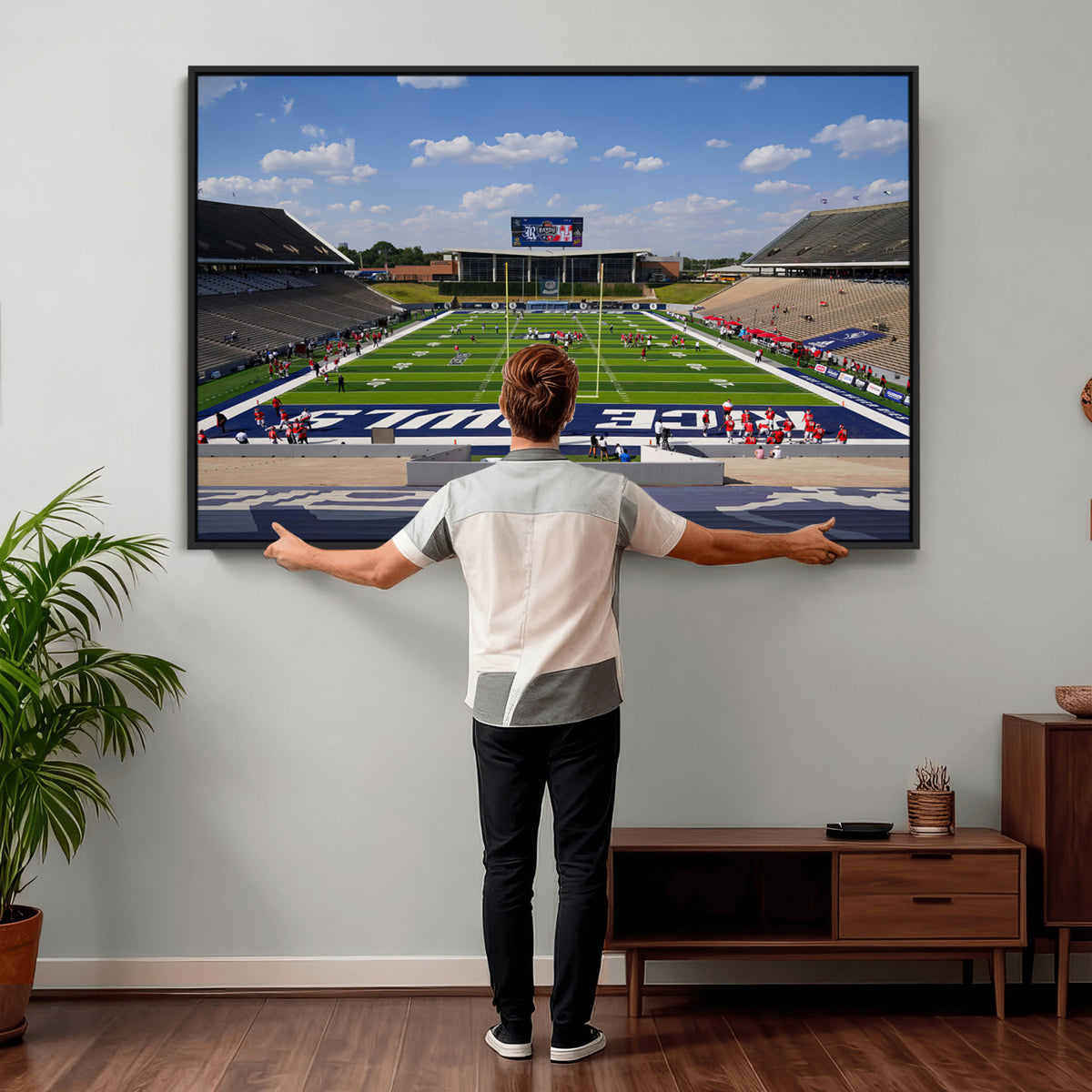 92248-MGV-CV-36X24 - Rice University Owls Football Team Print, Houston Rice Stadium