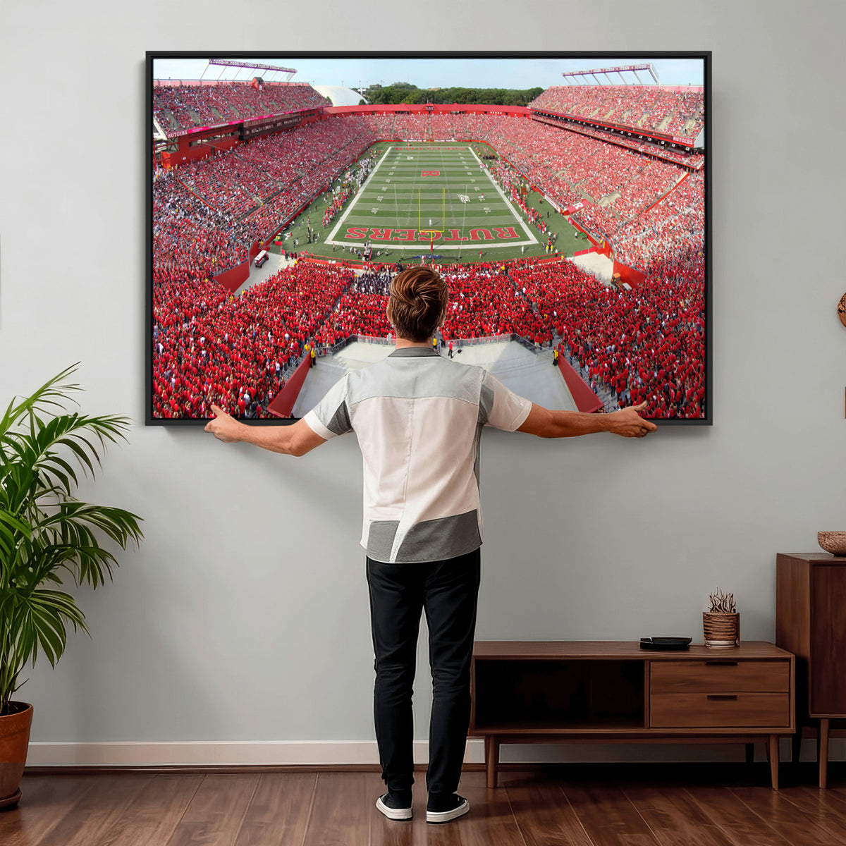 90818-PAN-FL-20X10 - Rutgers Scarlet Knights Football Team Print - Piscataway SHI Stadium Wall Art Canvas Print