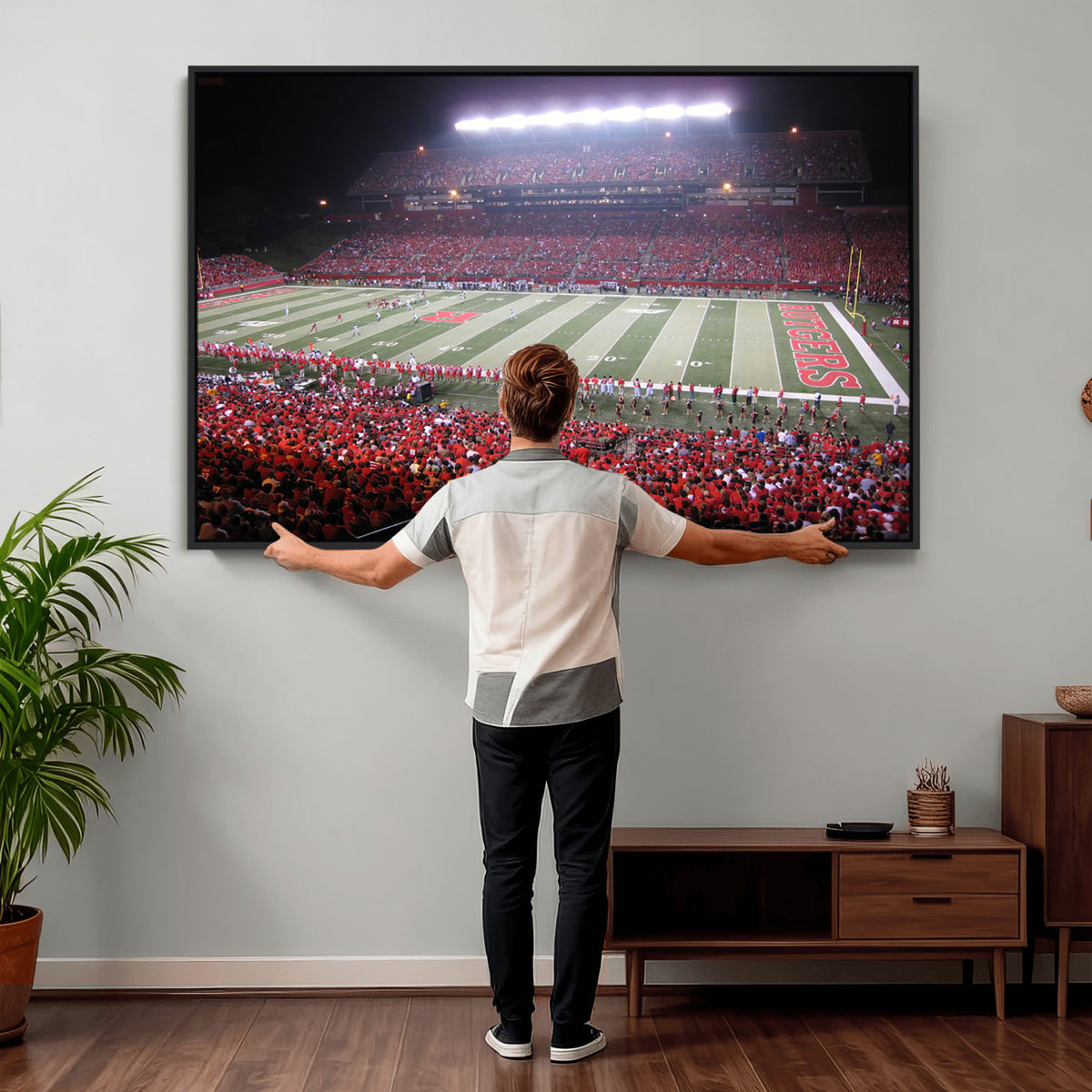 53225-PAN-FL-20X10 - Rutgers University Scarlet Knights Football Team Print - Piscataway SHI Stadium Wall Art Canvas