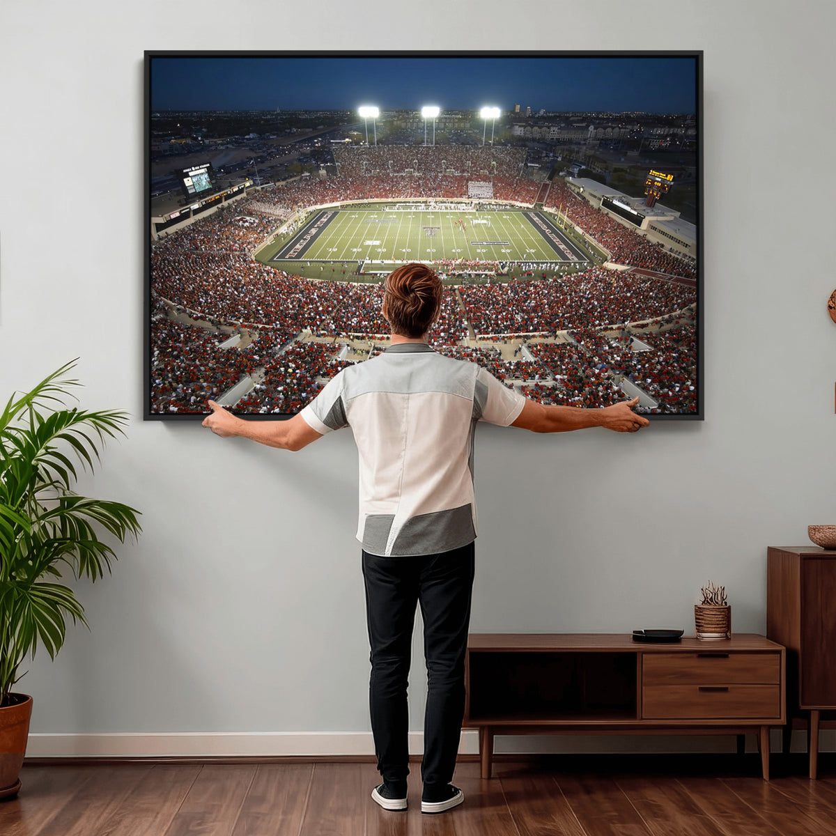 55763-MGV-CV-36X24 - Texas Tech Red Raiders Football Team Print, Lubbock Jones AT&T Stadium, Framed and Ready to Hang