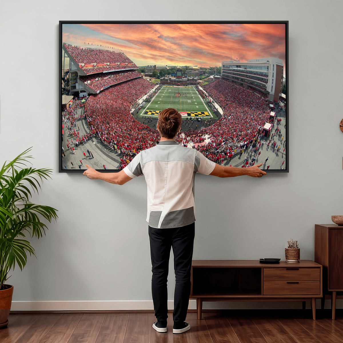24140-PAN-FL-20X10 - University of Maryland Terrapins Football Team Print - College Park SECU Stadium Wall Art Canvas