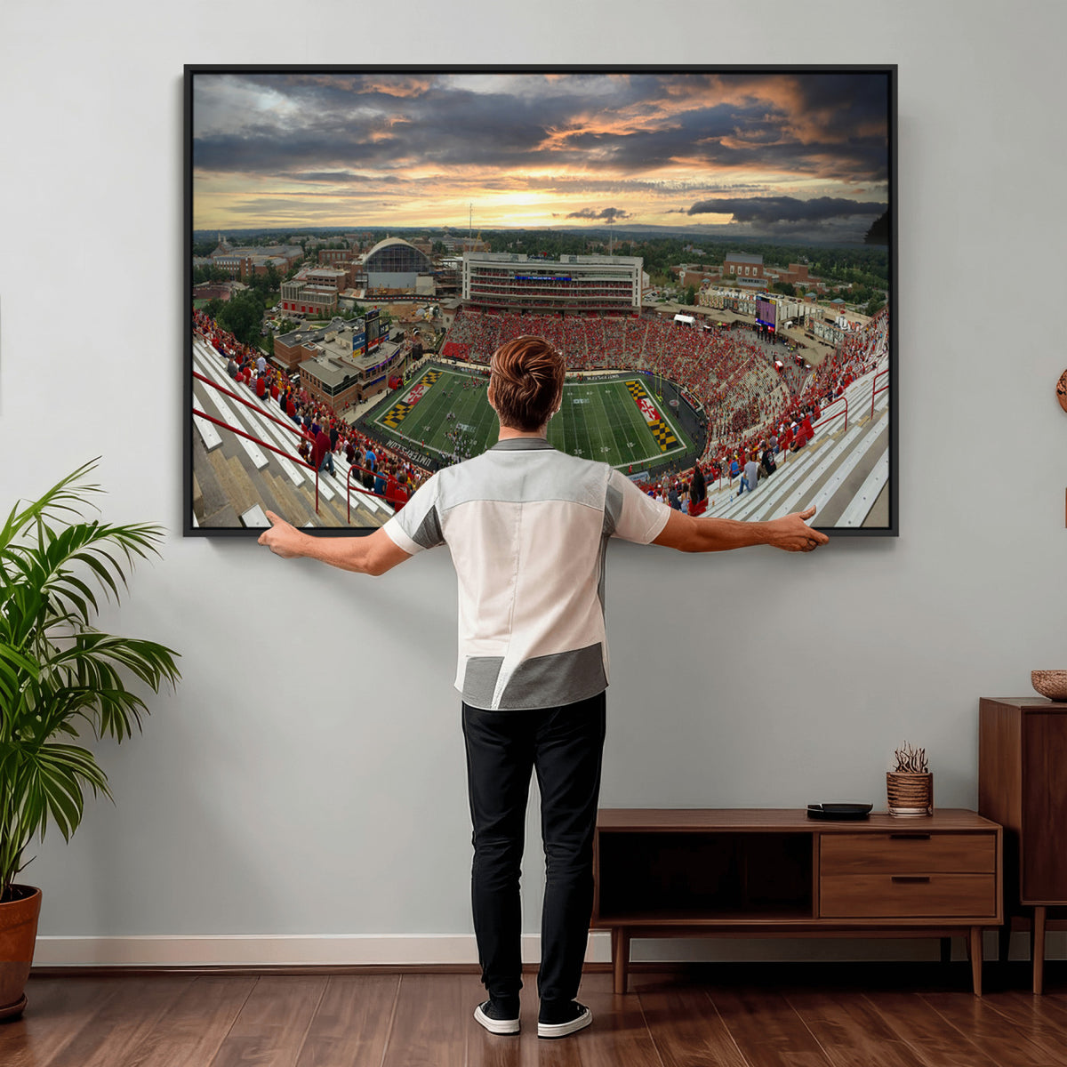 29993-PAN-FL-20X10 - University of Maryland Terrapins Football Team Print - College Park SECU Stadium Wall Art Canvas