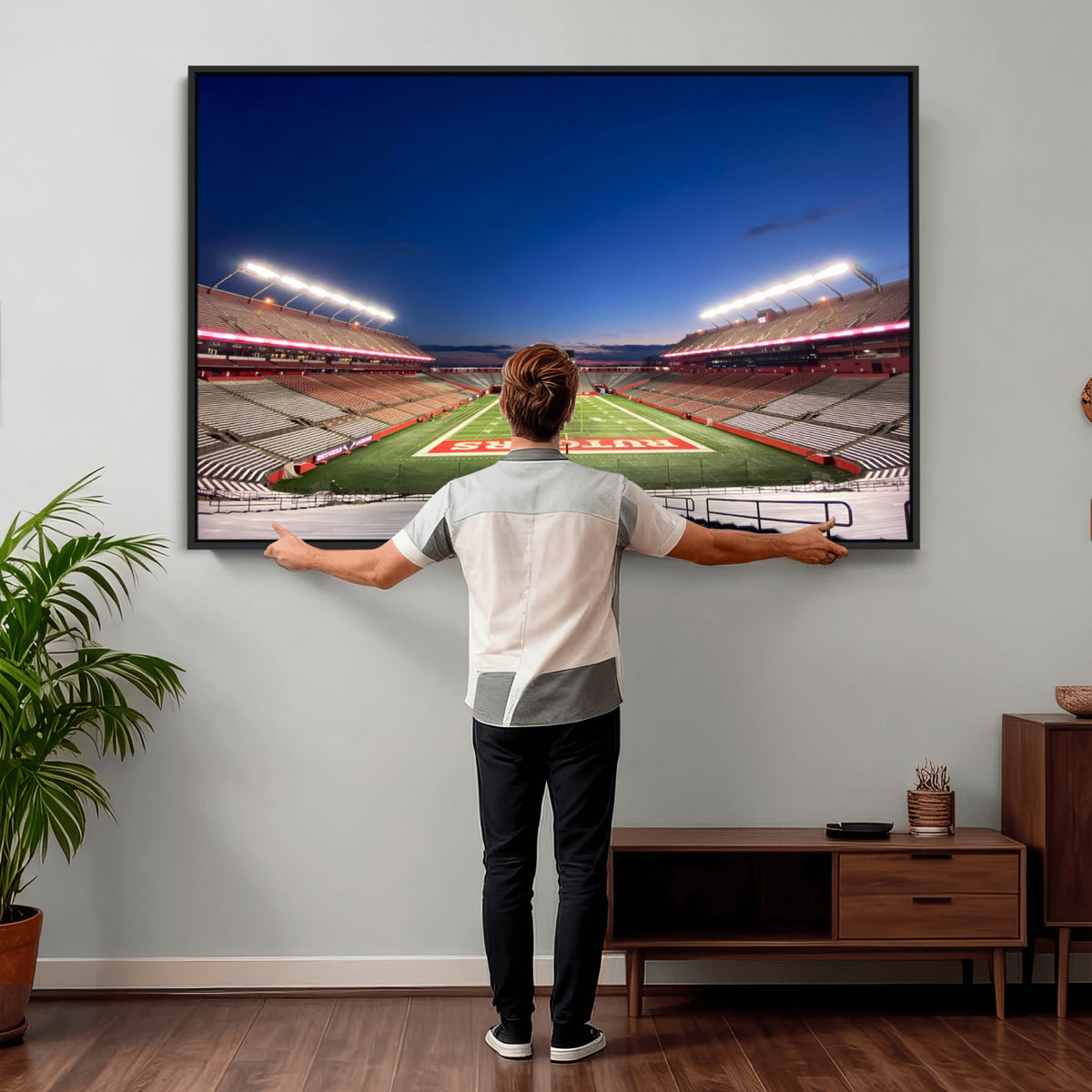 15051-MGV-CV-36X24 - Rutgers Scarlet Knights Football Team Print, Piscataway SHI Stadium