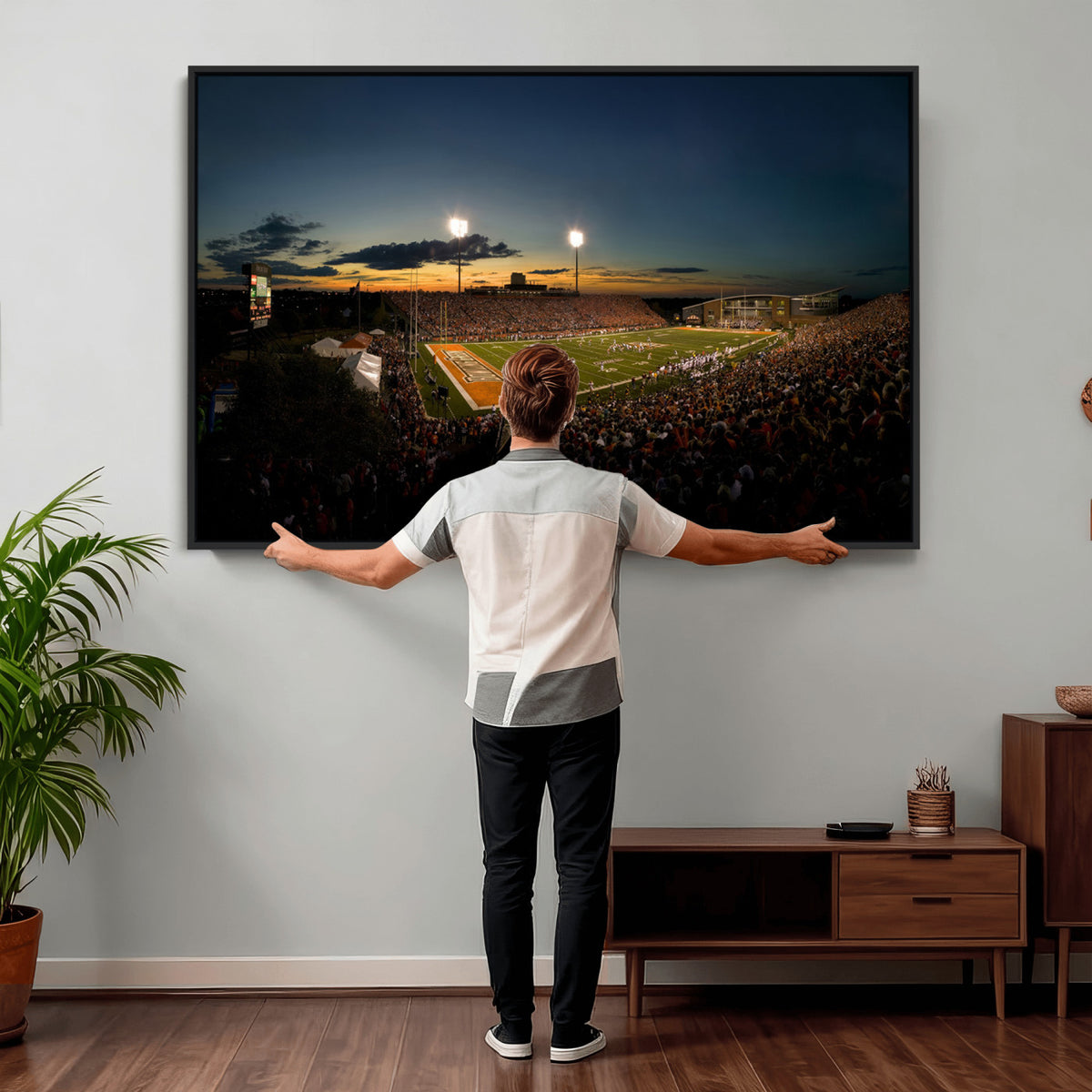 15980-PAN-FL-20X10 - Ball State Cardinals Football Team Print - Muncie Scheumann Stadium Wall Art Canvas Print