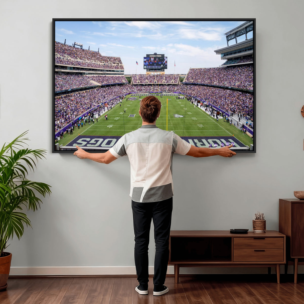 27650-PAN-FL-20X10 - TCU Horned Frogs Football Team Print - Fort Worth Amon G. Carter Stadium Wall Art Canvas Print