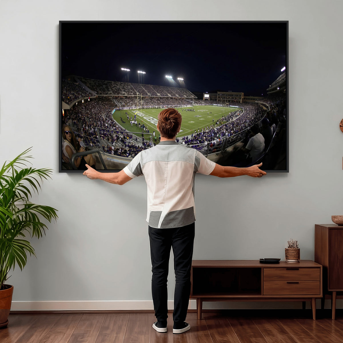 59222-PAN-FL-20X10 - TCU Horned Frogs Football Team Print - Fort Worth Amon G. Carter Stadium Wall Art Canvas Print.