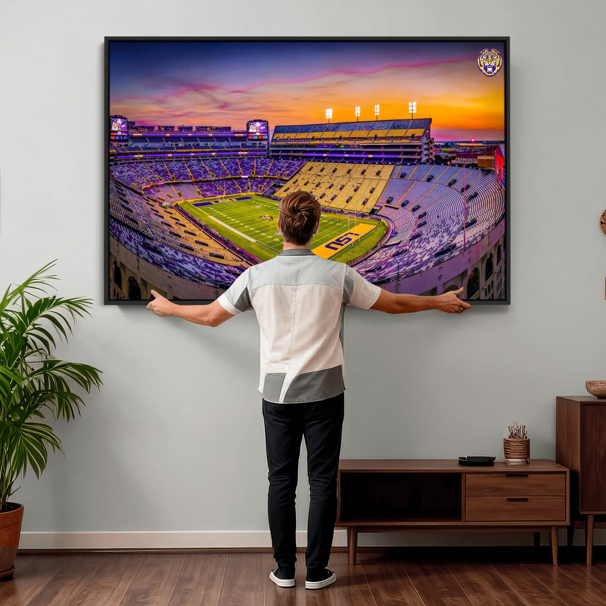 93538-MGV-CV-36X24 - The Louisiana State University Tigers Football Team Print, Framed and Ready to Hang Stadium Print