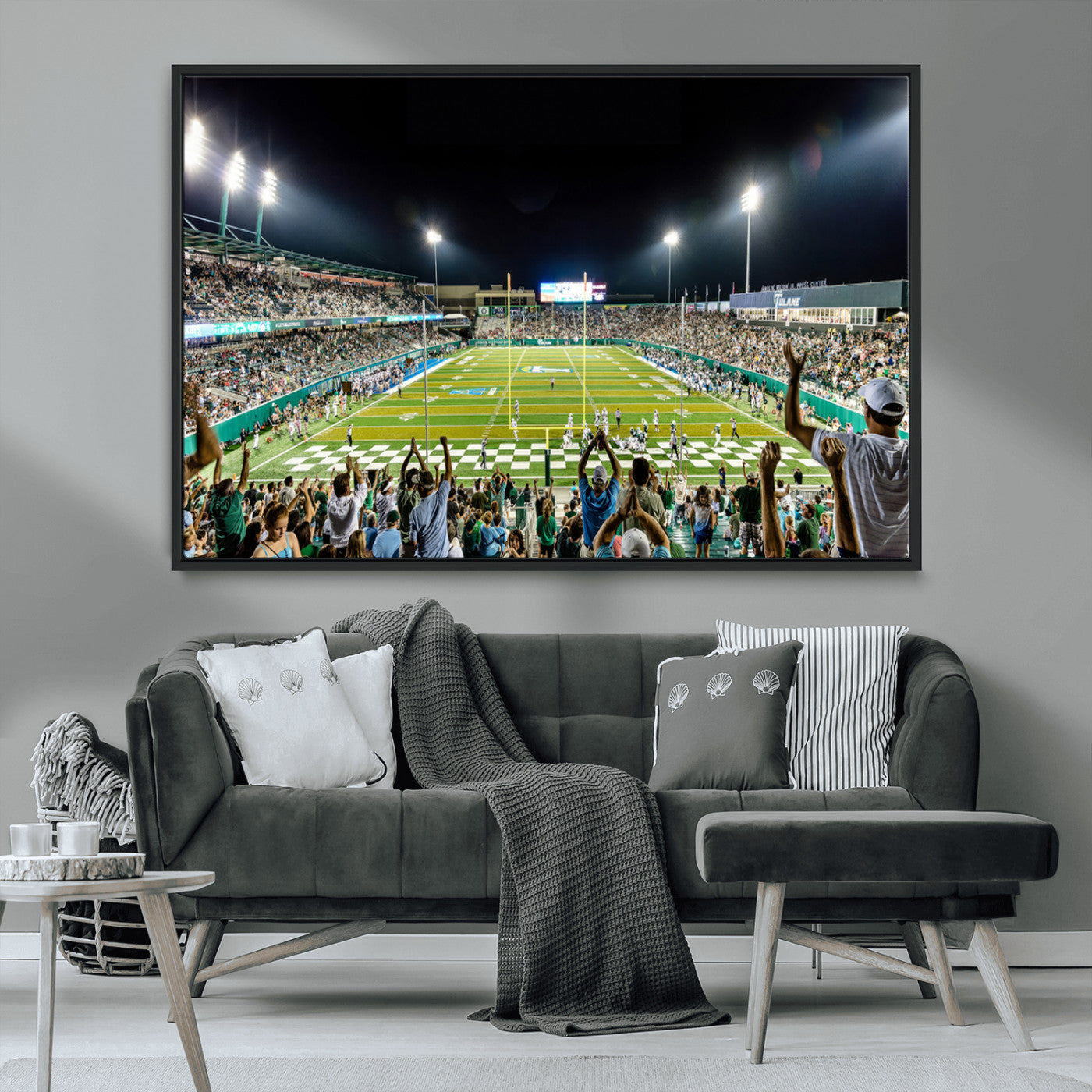 MGV-FC-36X24 - The Tulane University Green Wave Football Team Print - New Orleans Yulman Stadium Wall Art Canvas