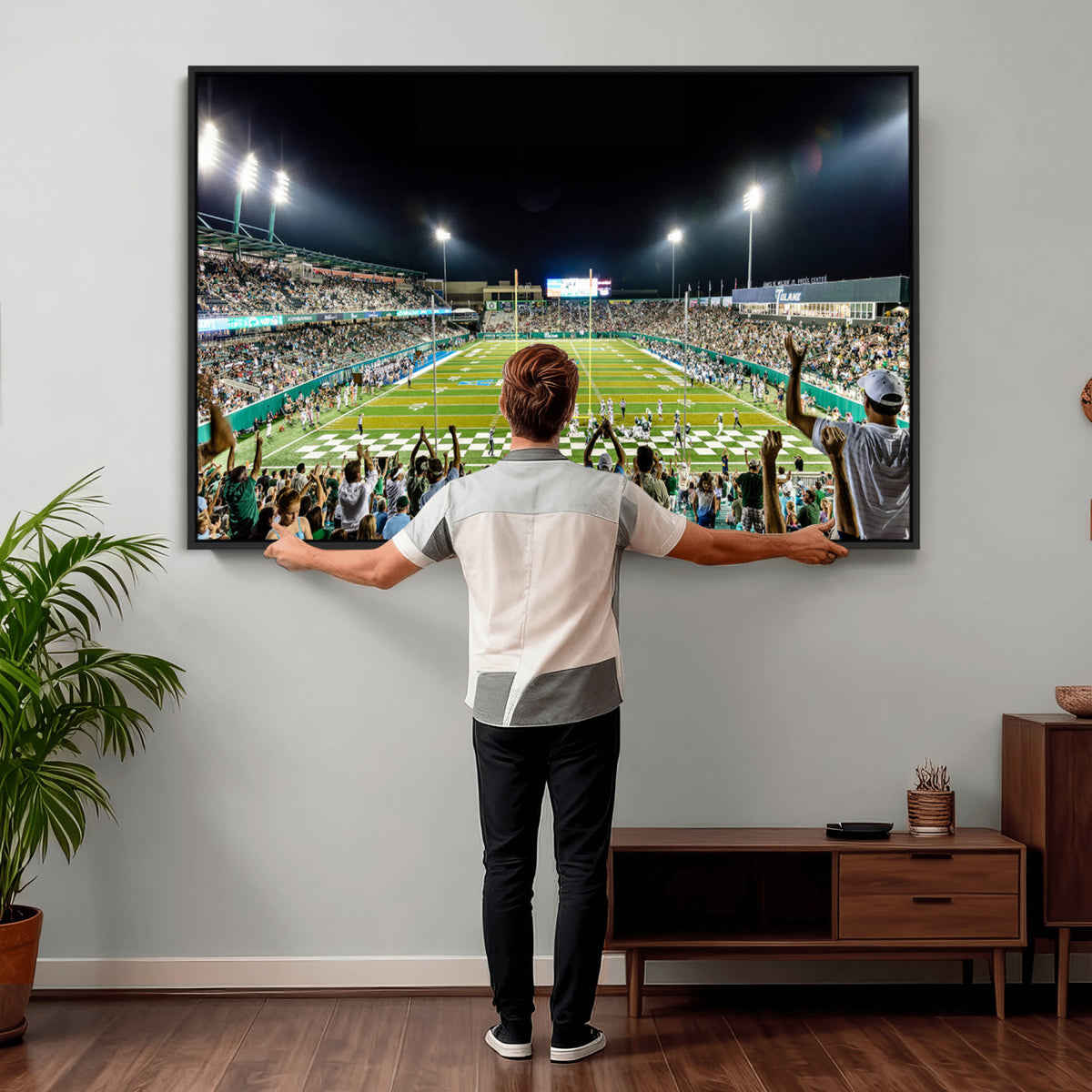 56448-MGV-CV-36X24 - The Tulane University Green Wave Football Team Print, New Orleans Yulman Stadium