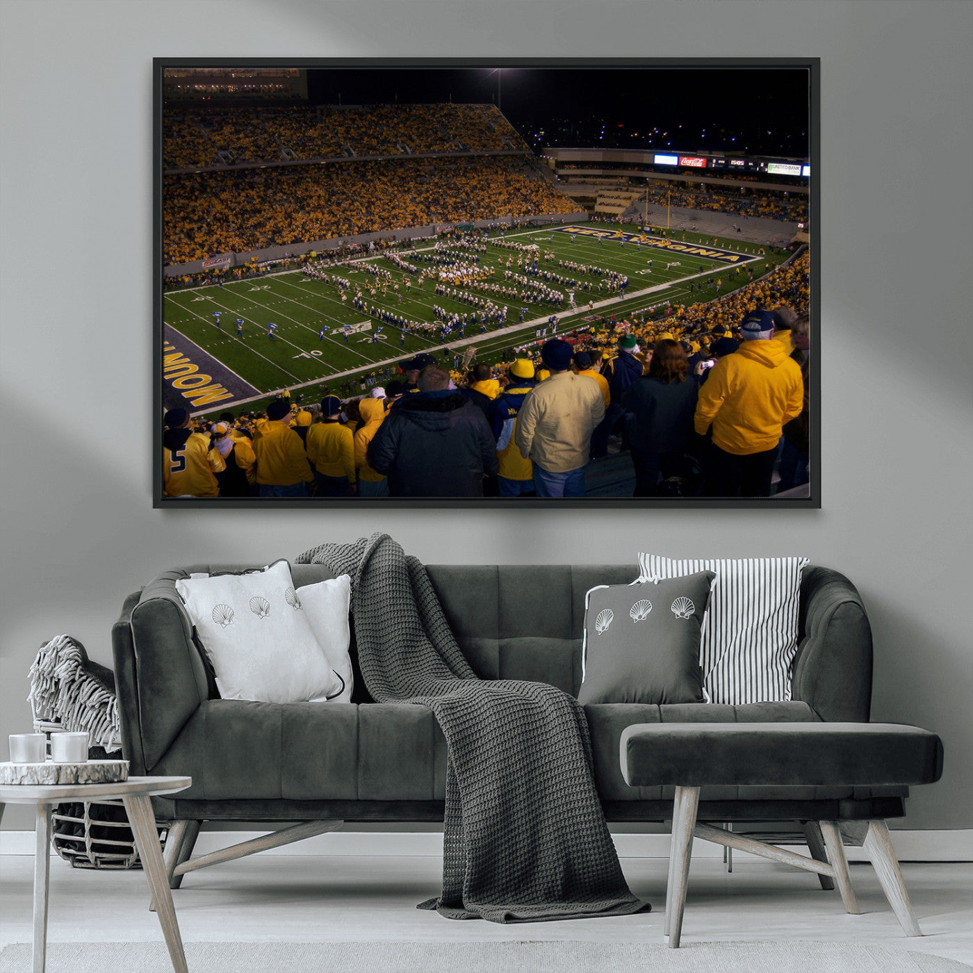 MGV-FC-36X24 - West Virginia Uni Mountaineers Football Team Print - Milan Puskar Stadium Canvas Print Wall Art,