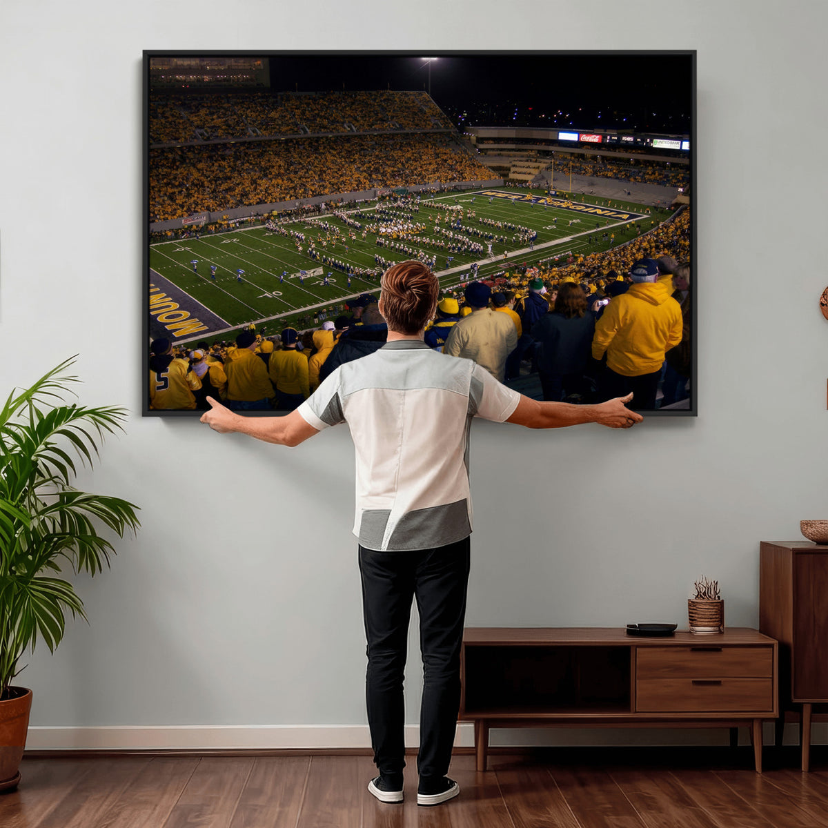58154-MGV-CV-36X24 - West Virginia University Mountaineers Football Team Print, Milan Puskar Stadium, Morgantown