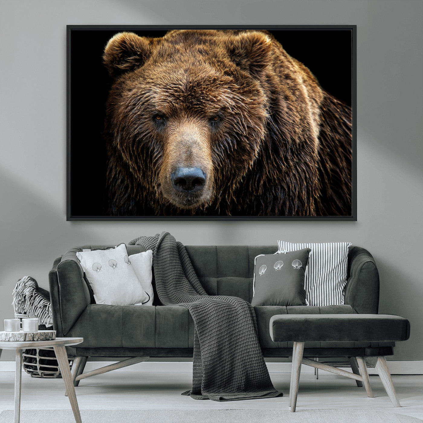 MGV-FC-36X24 - Grizzly Brown Bear Canvas Wall Art, Wildlife Animal Canvas Artwork Bear Print, Bear Wall Art Print,