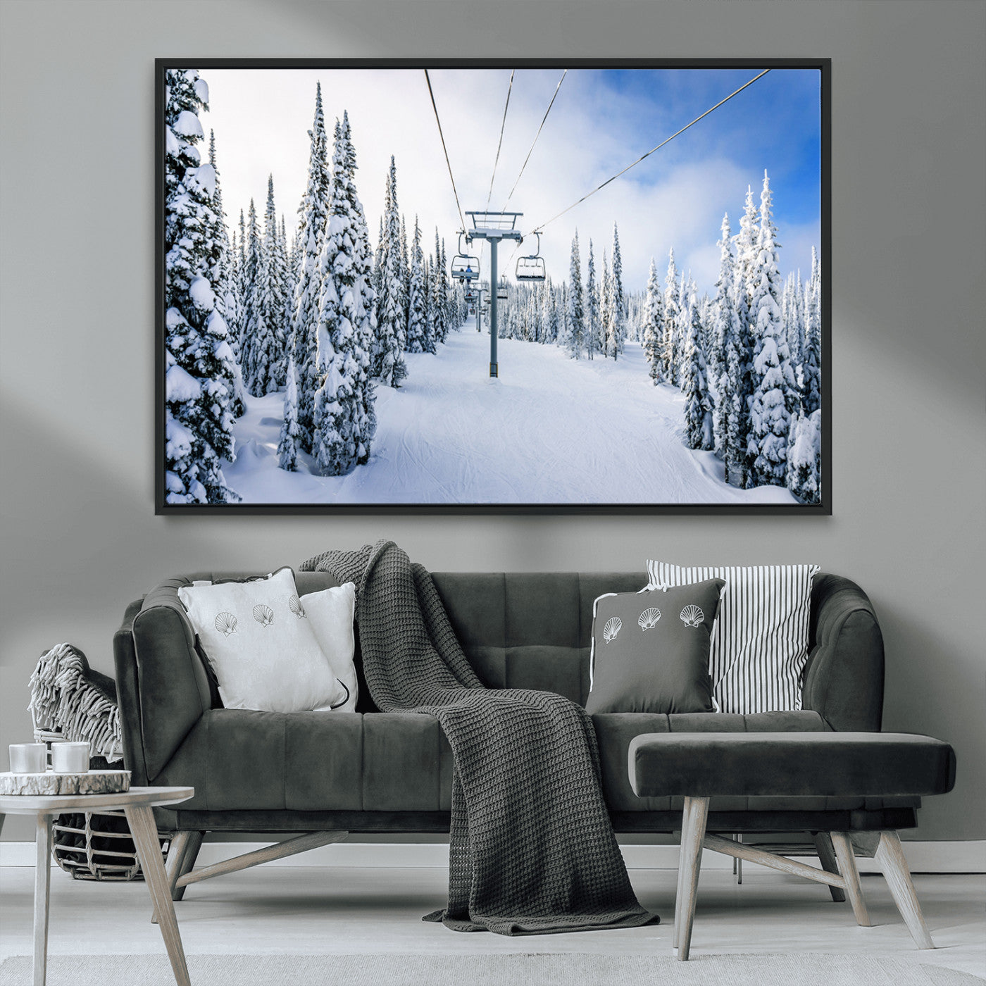 MGV-FC-36X24 - Winter Ski Lift Wall Art Print - Landscape Wall Art | Snowy Mountain Adventure | Perfect for Cabin