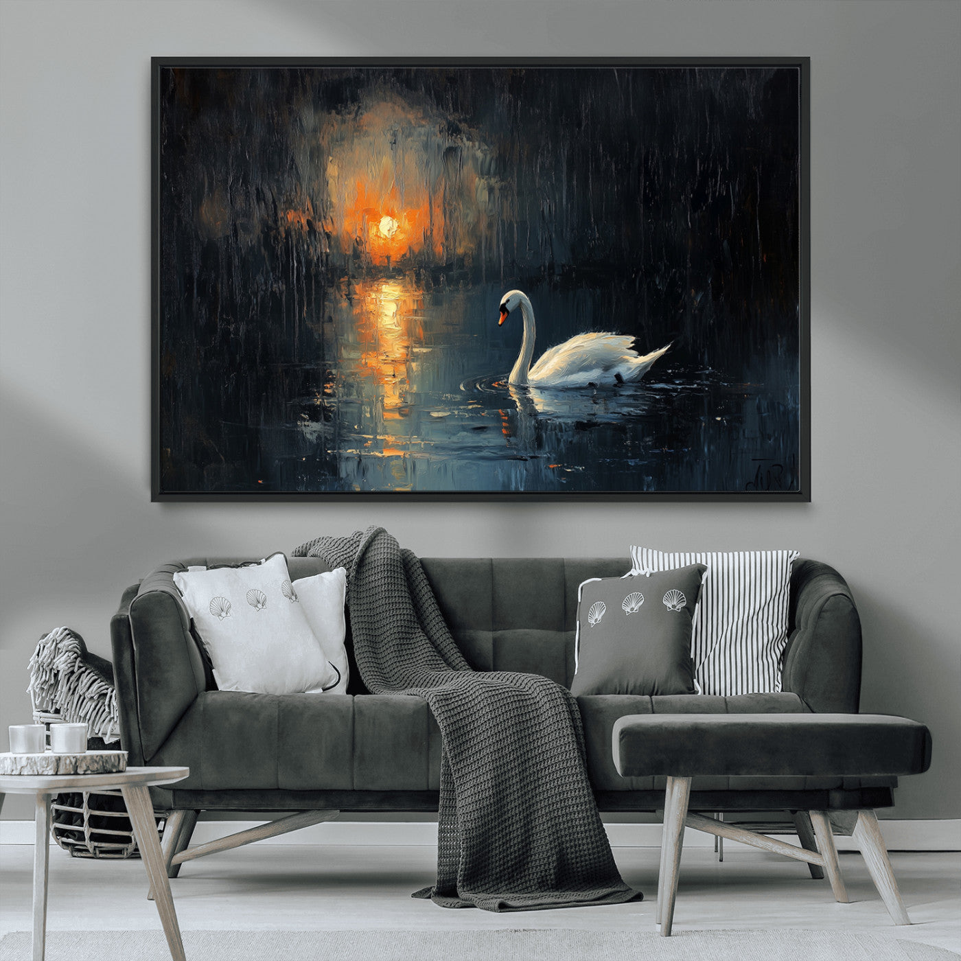 MGV-FC-36X24 - Abstract Swan on Water Wall Art Canvas Print - Elegant Nature Scene for Modern Home Decor