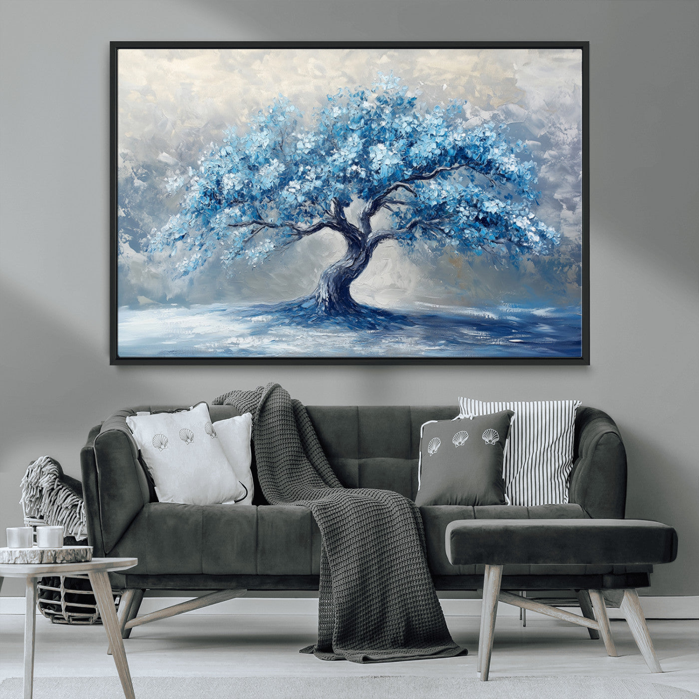 MGV-FC-36X24 - Abstract Blue Tree Art Canvas Print, Majestic Tree Wall Art Print for Farmhouse Decor