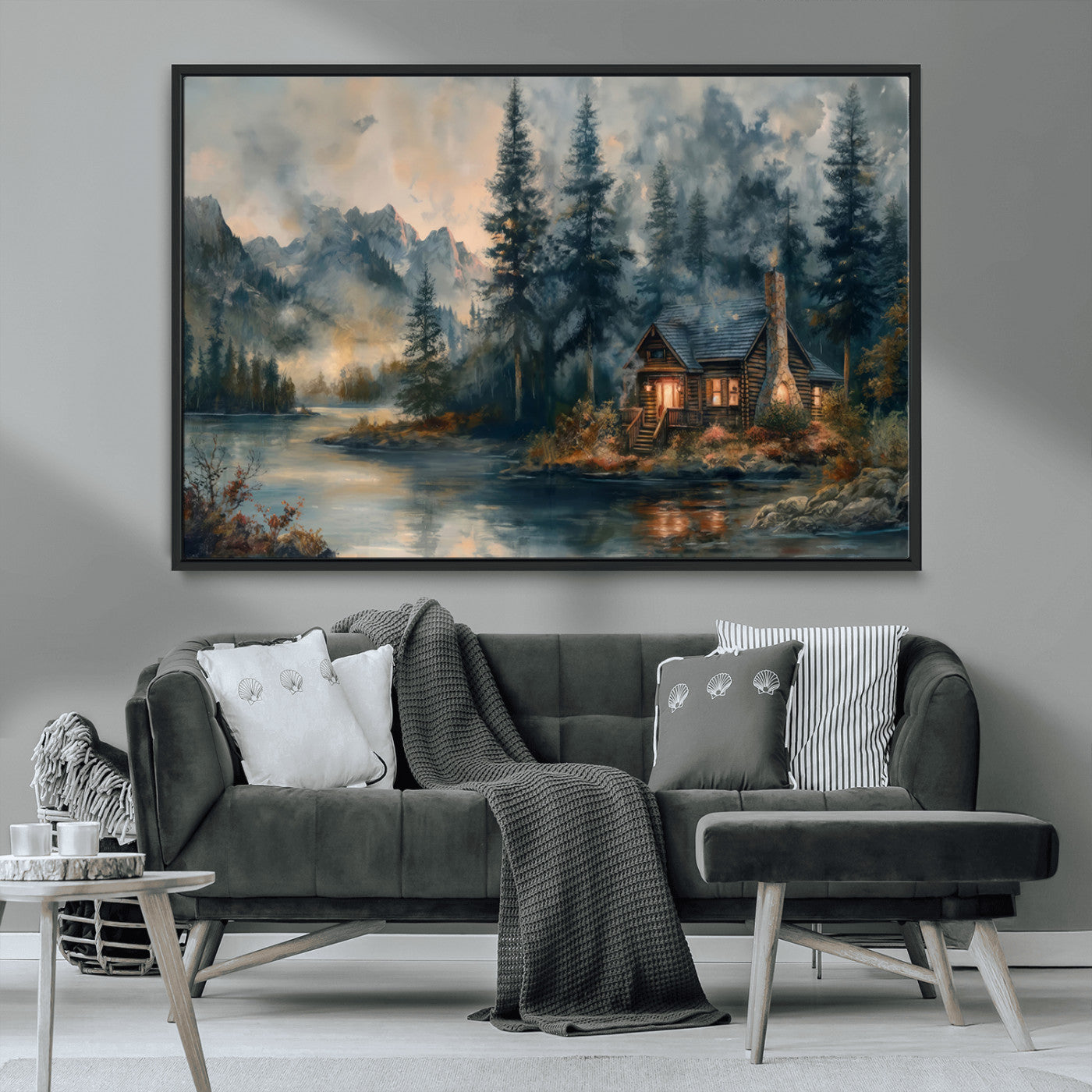 MGV-FC-36X24 - Rustic Cabin Woods Wall Art Print | Lake in a Forest Canvas Print | Cabin, Lodge, and Farmhouse