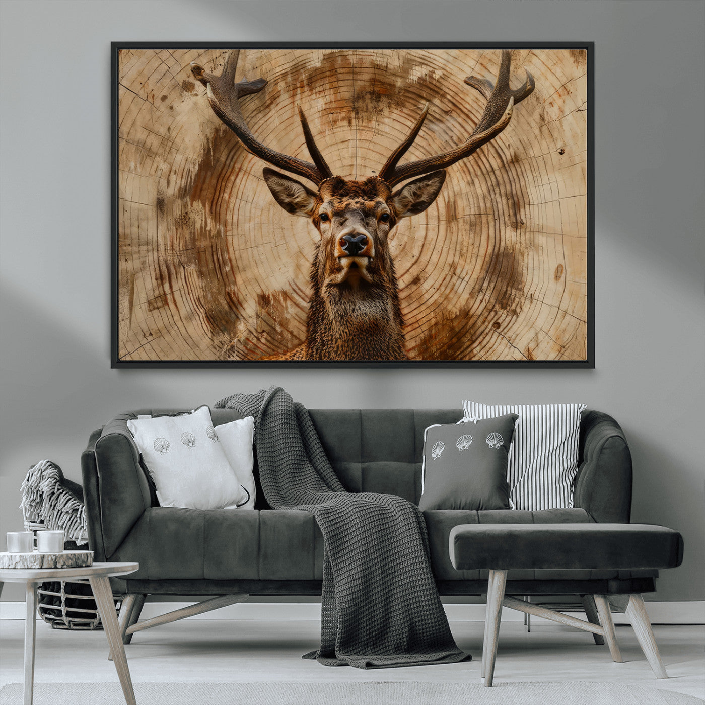 MGV-FC-36X24 - Wood Abstract Deer Wall Art | Rustic Wildlife Canvas Print | Ready to Hang Stag Head Triptych for
