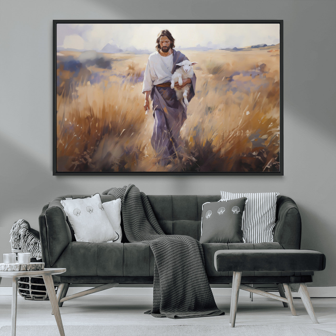 MGV-FC-36X24 - Jesus the Good Shepherd Wall Art Canvas Print - Lost Lamb Print for Prayer Room Decor