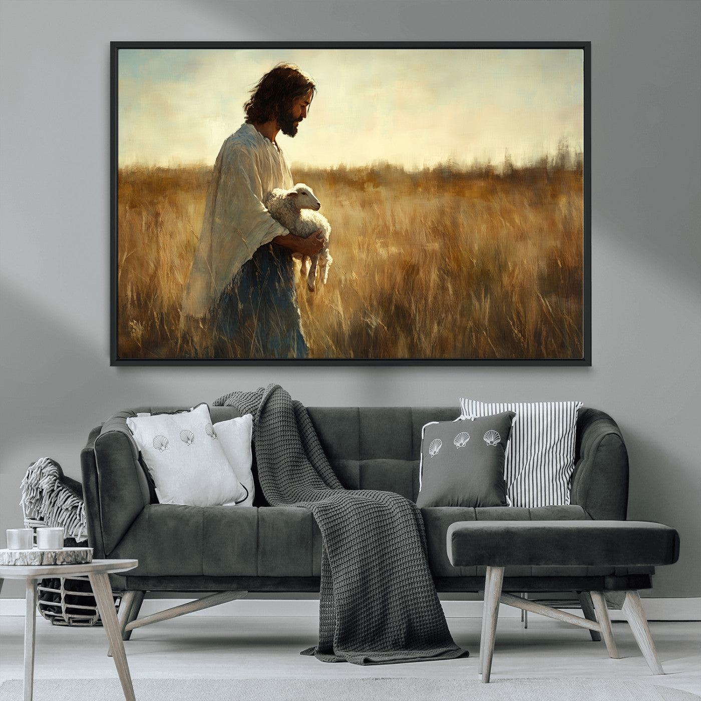 MGV-FC-36X24 - Jesus the Good Shepherd Wall Art Canvas Print - Inspirational Christian Religious Print for Prayer