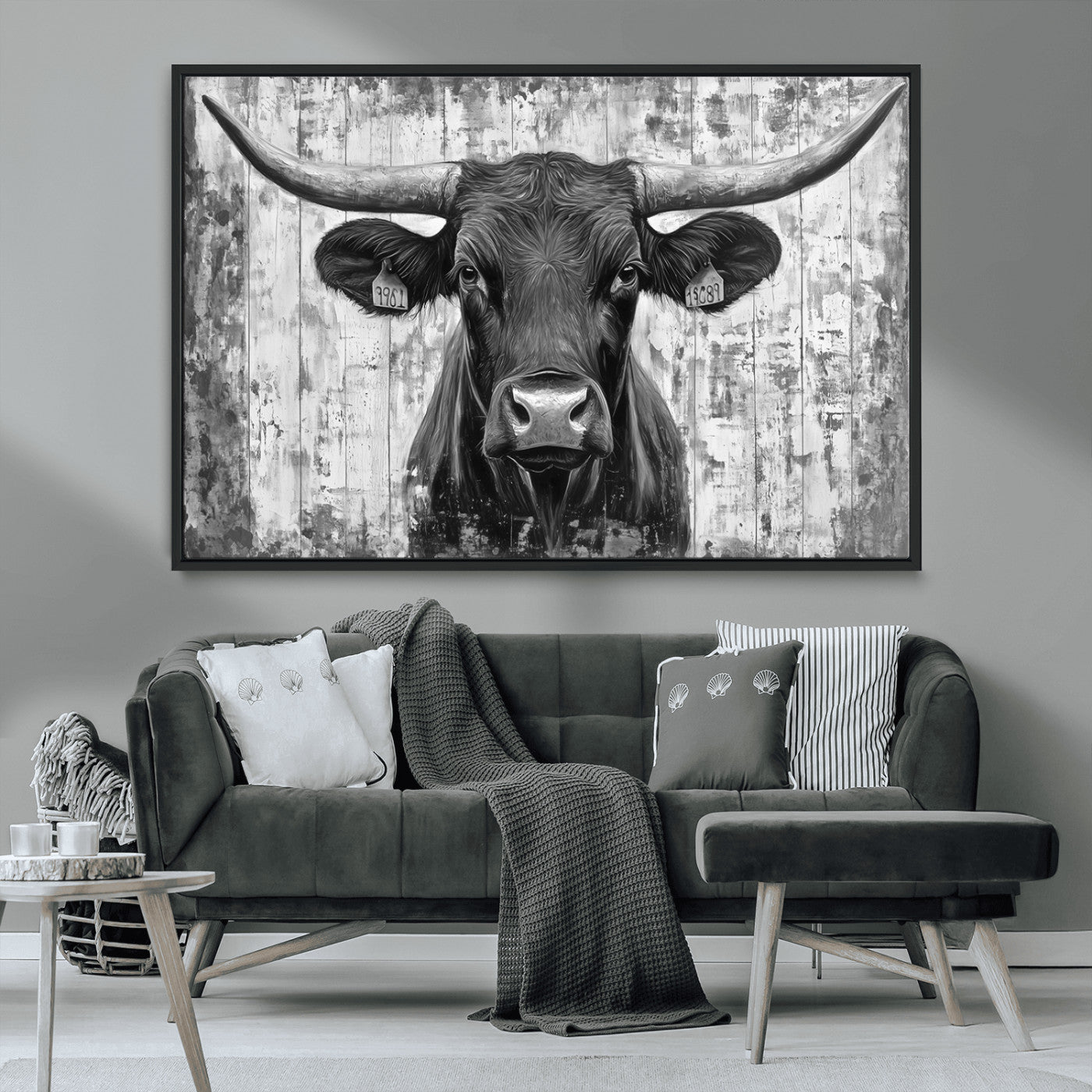 MGV-FC-36X24 - Abstract Longhorn Bull Wall Art Canvas Print - Rustic Texas Western Cow Artwork