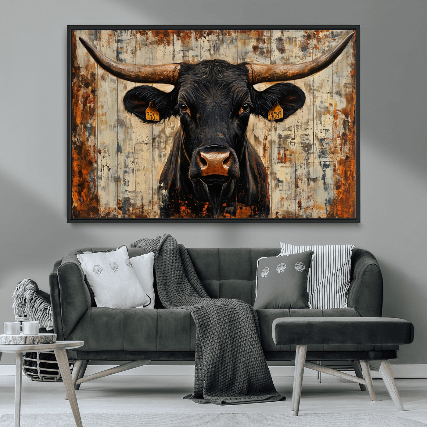 MGV-FC-36X24 - Rustic Texas Artwork Wall Art Canvas Print - Abstract Cow Longhorn Bull Wall Art Canvas Print