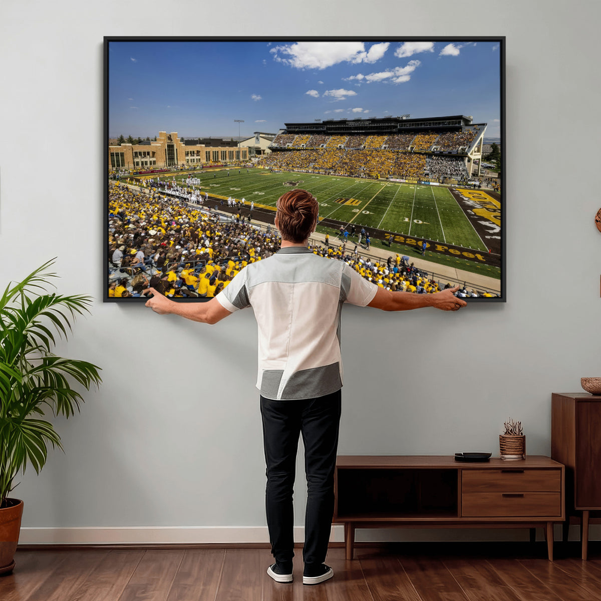75112-MGV-CV-36X24 - University of Wyoming Cowboys Football Team Print, Laramie, Home Bar Wall Decor