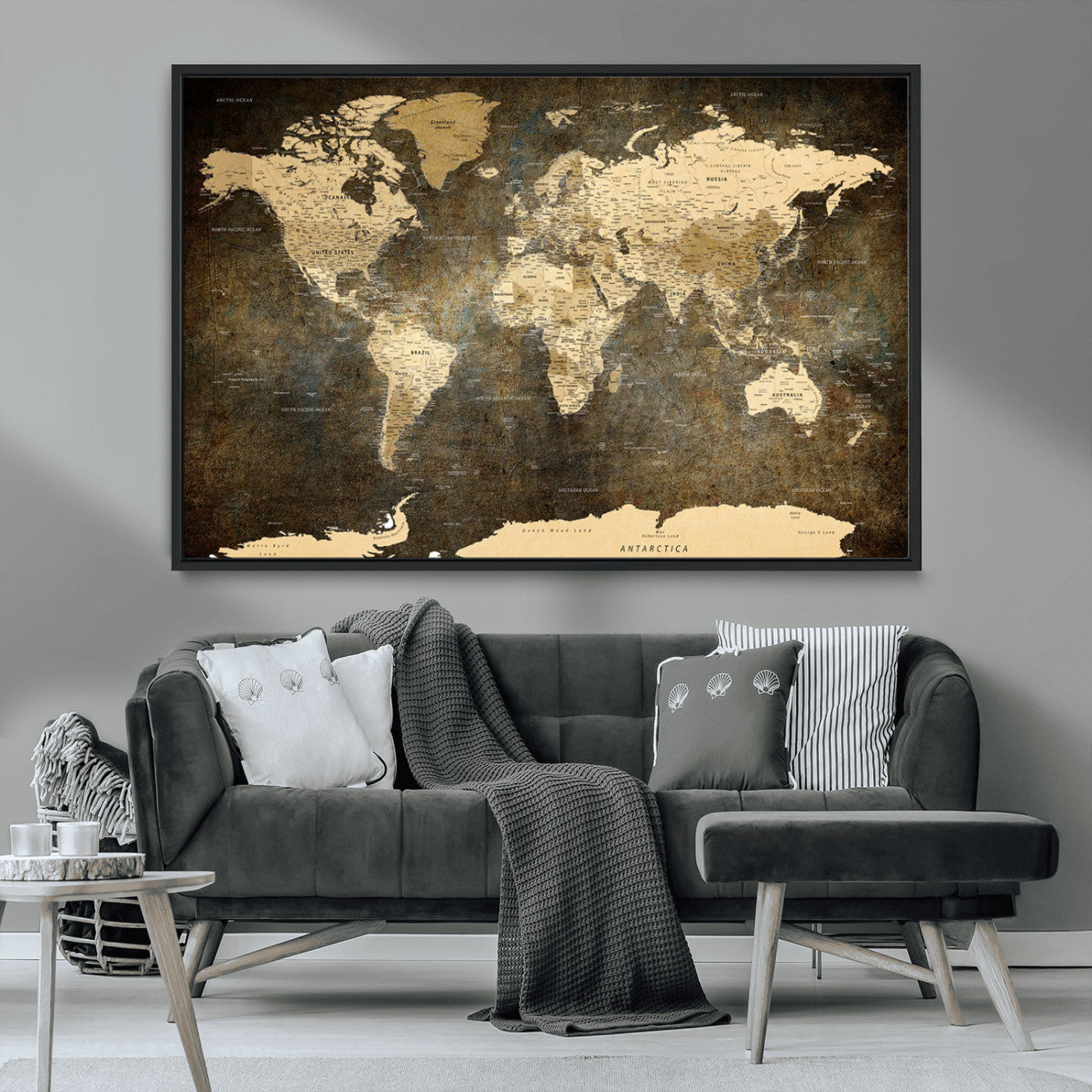 MGV-FC-36X24 - Push Pin World Map Canvas Print – Framed Wall Art for Couples to Track Their Travels – Anniversary