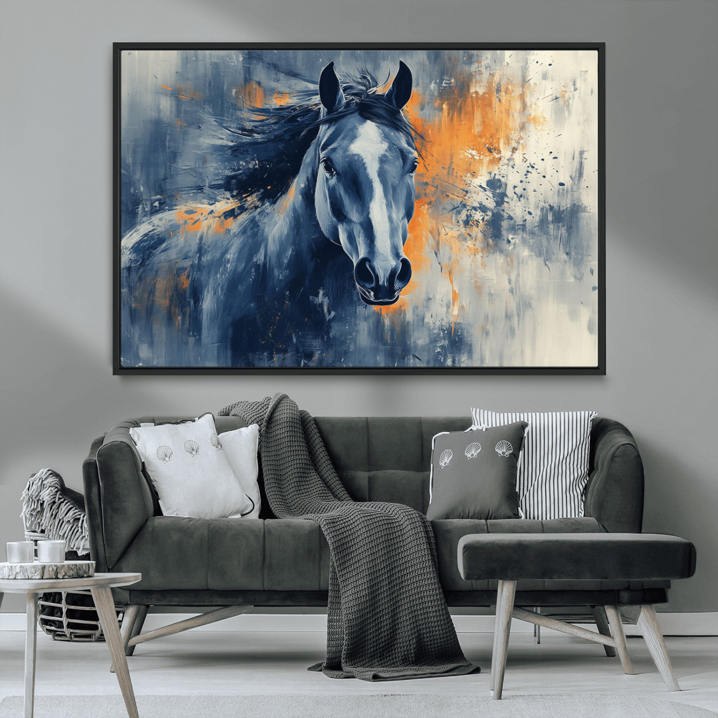 MGV-FC-36X24 - Abstract Blue Horse Wall Art Print Canvas | Horse Wall Art Print | Western Decor for Farmhouse |
