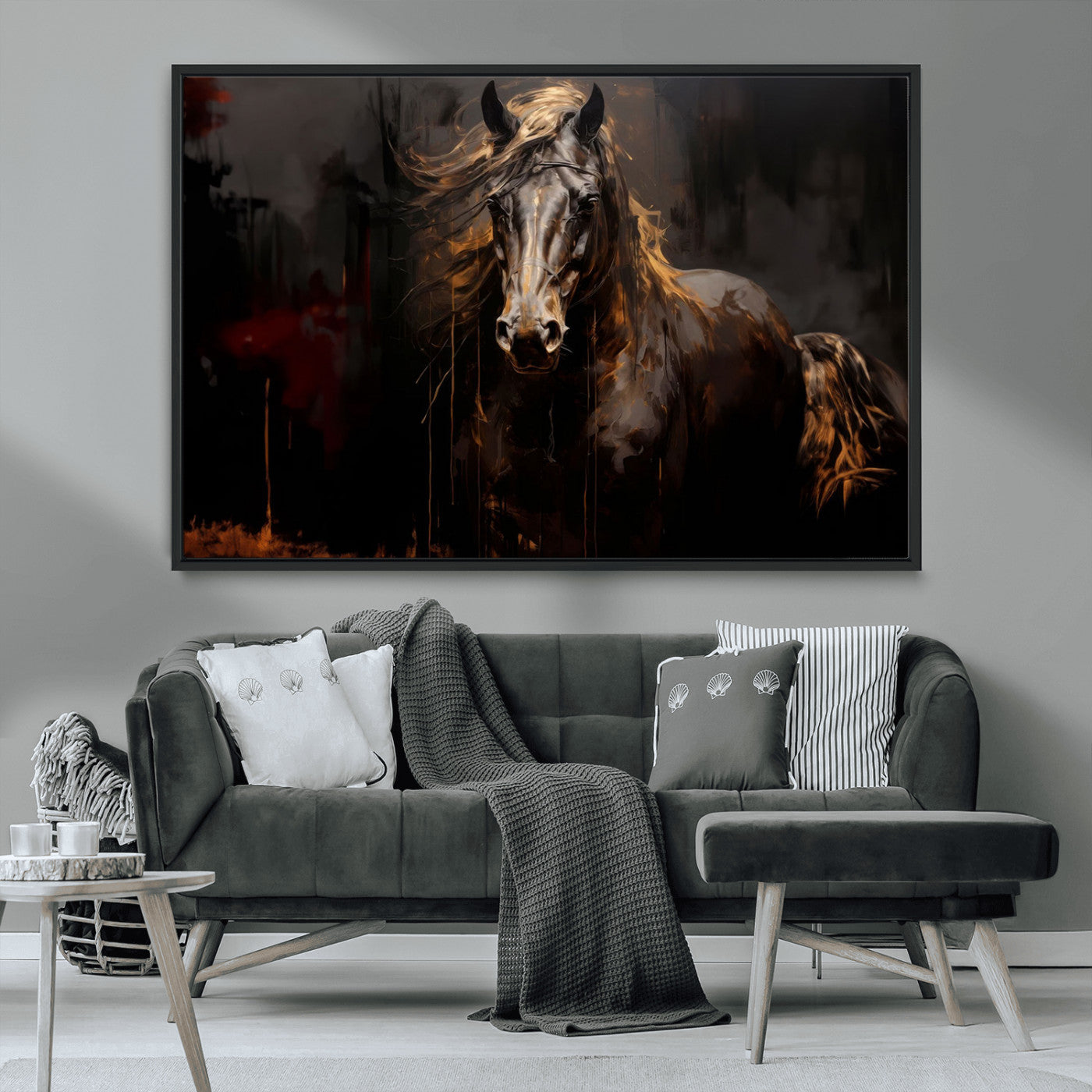 MGV-FC-36X24 - Abstract Black Horse Canvas Print for Farmhouse Wall Art | Abstract Equine Wall Art | Western Decor