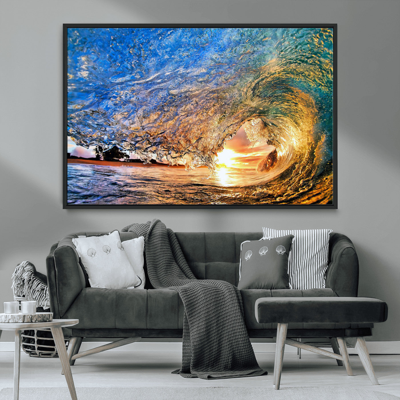 MGV-FC-36X24 - Ocean Wave at Sunset Canvas Wall Art – Vibrant Coastal Beach Waves Print, Large Nautical Decor,