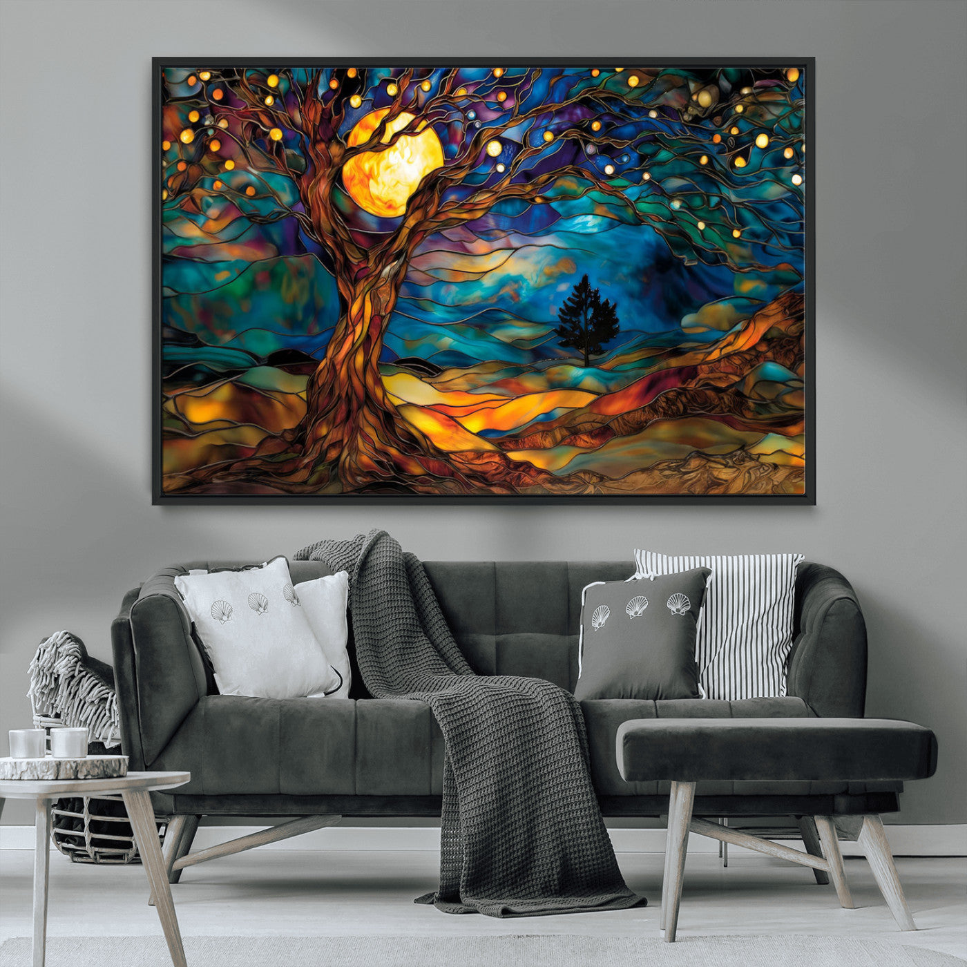 MGV-FC-36X24 - Tree of Life Wall Art - Yggdrasil Tree of Life Canvas Print - Vibrant Moonlit Tree Wall Art,  Tree